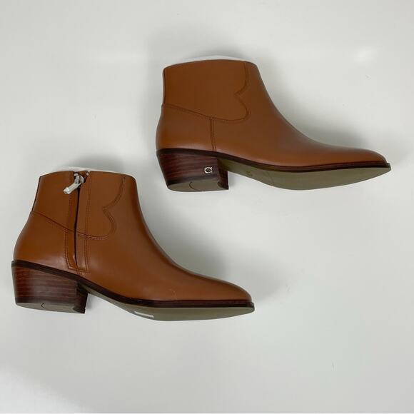NEW Coach Dannie Block Heel Western Style Leather Ankle Boots Booties Saddle 7 - Picture 5 of 10